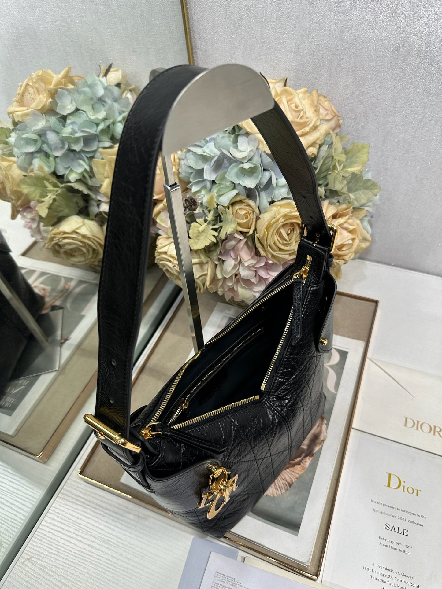 CD Small Dior Voyage Bag 22cm Black Glossy Macrocannage Calfskin 288624