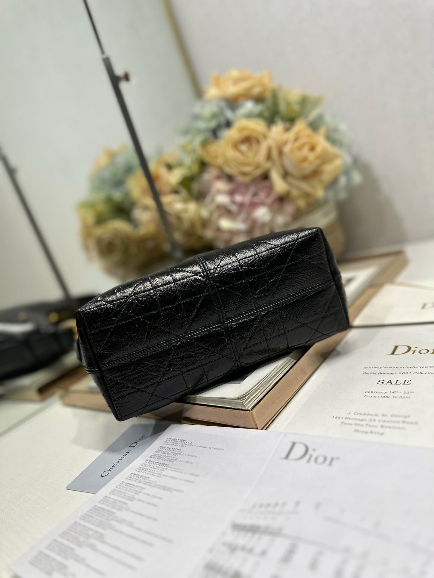 CD Small Dior Voyage Bag 22cm Black Glossy Macrocannage Calfskin 288624