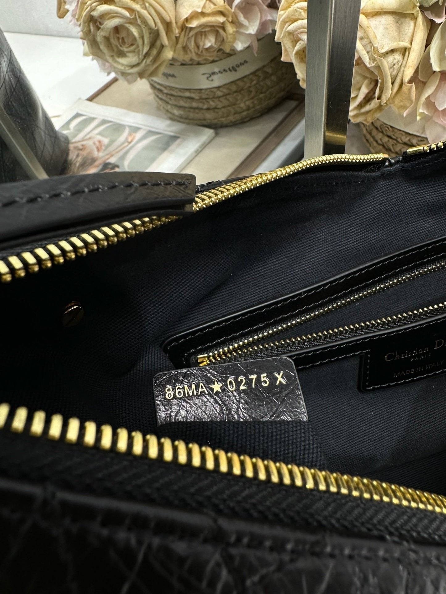 CD Medium Dior Voyage Bag 28cm Black Glossy Macrocannage Calfskin 288634