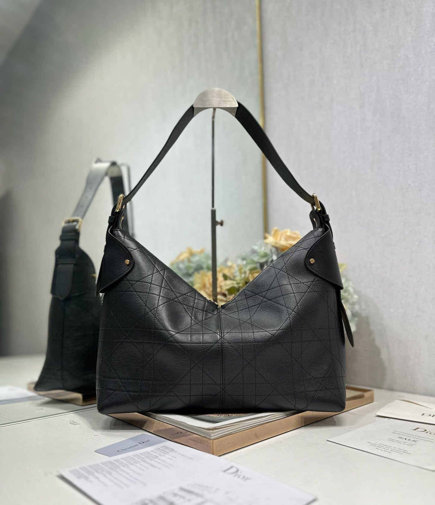 CD Large Dior Voyage Bag 34cm Black Macrocannage Calfskin 288638