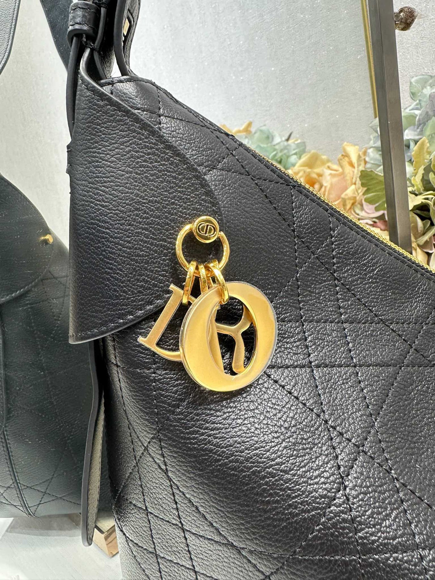 CD Large Dior Voyage Bag 34cm Black Macrocannage Calfskin 288638
