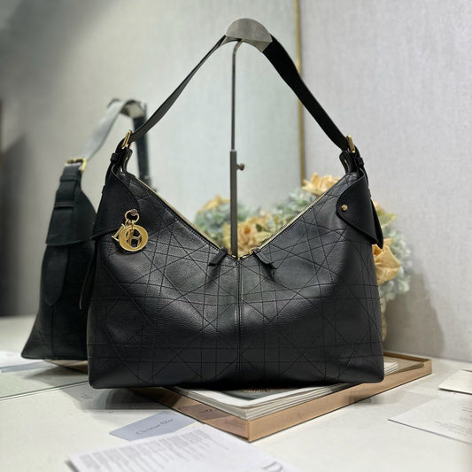 CD Large Dior Voyage Bag 34cm Black Macrocannage Calfskin 288638
