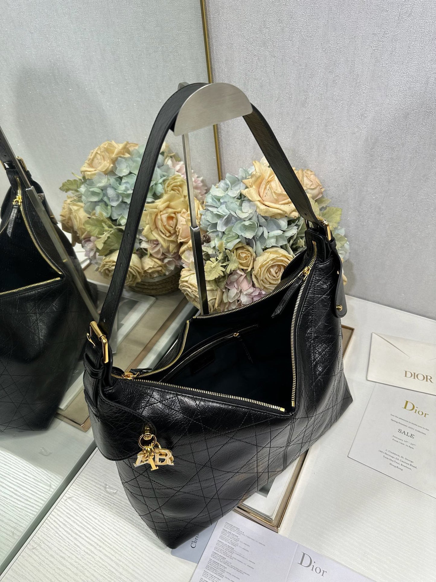CD Large Dior Voyage Bag 34cm Black Glossy Macrocannage Calfskin 288644