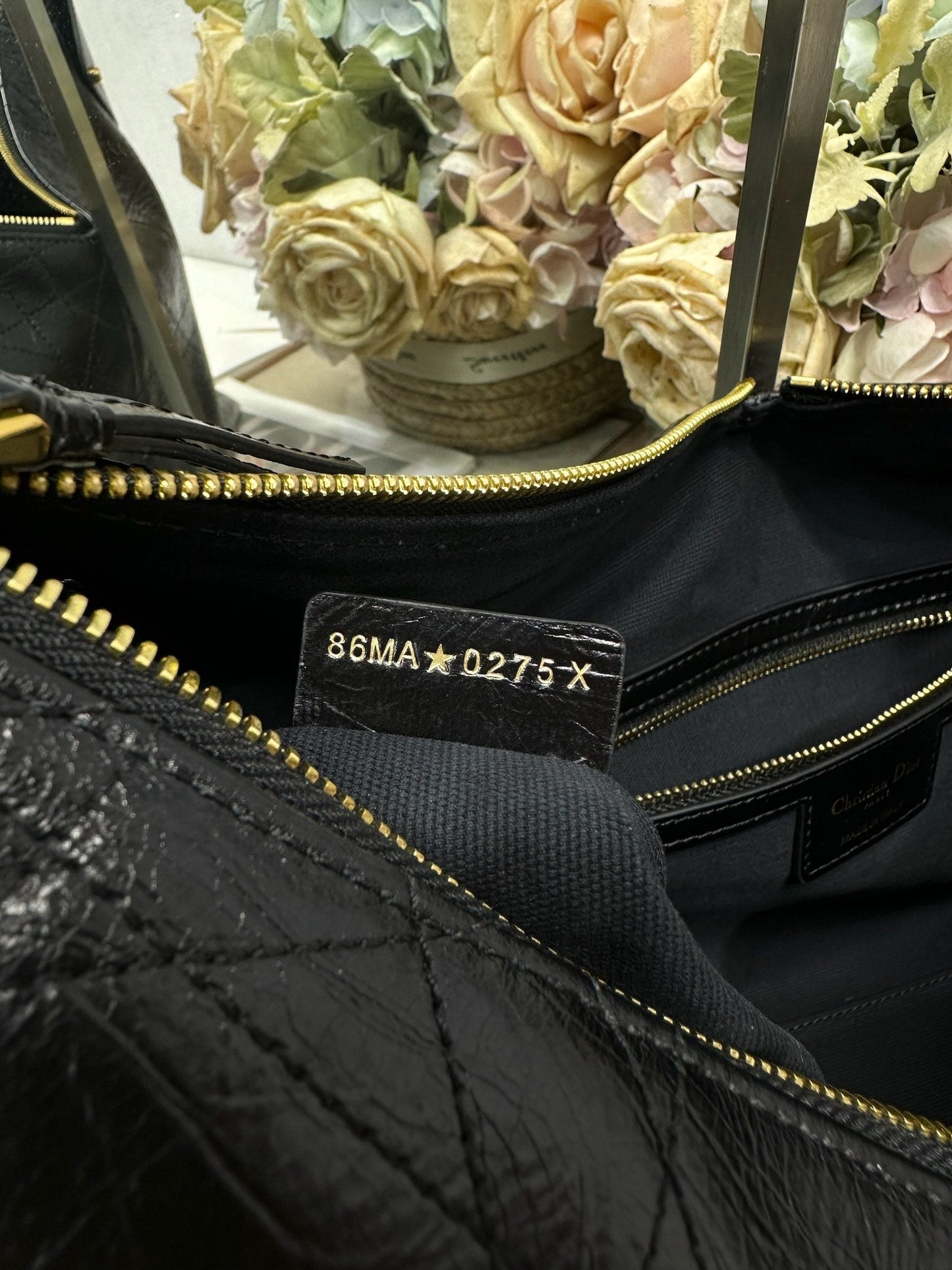 CD Large Dior Voyage Bag 34cm Black Glossy Macrocannage Calfskin 288644