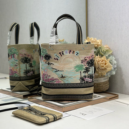CD Fall 2025 Souvenir Small Book Tote Beige Cotton 288597