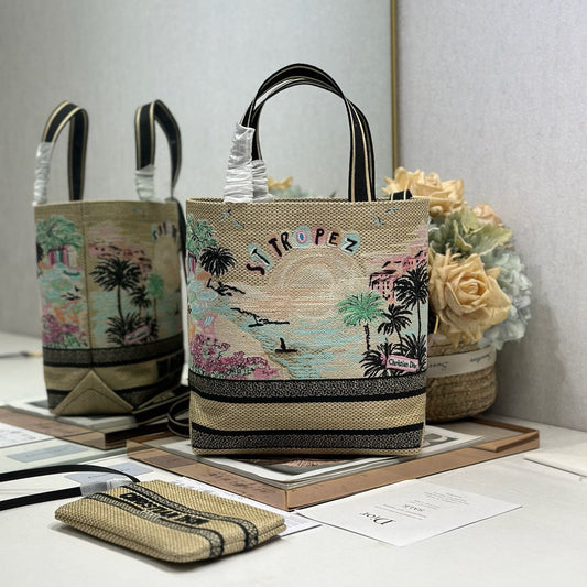 CD Fall 2025 Souvenir Small Book Tote Beige Cotton 288597