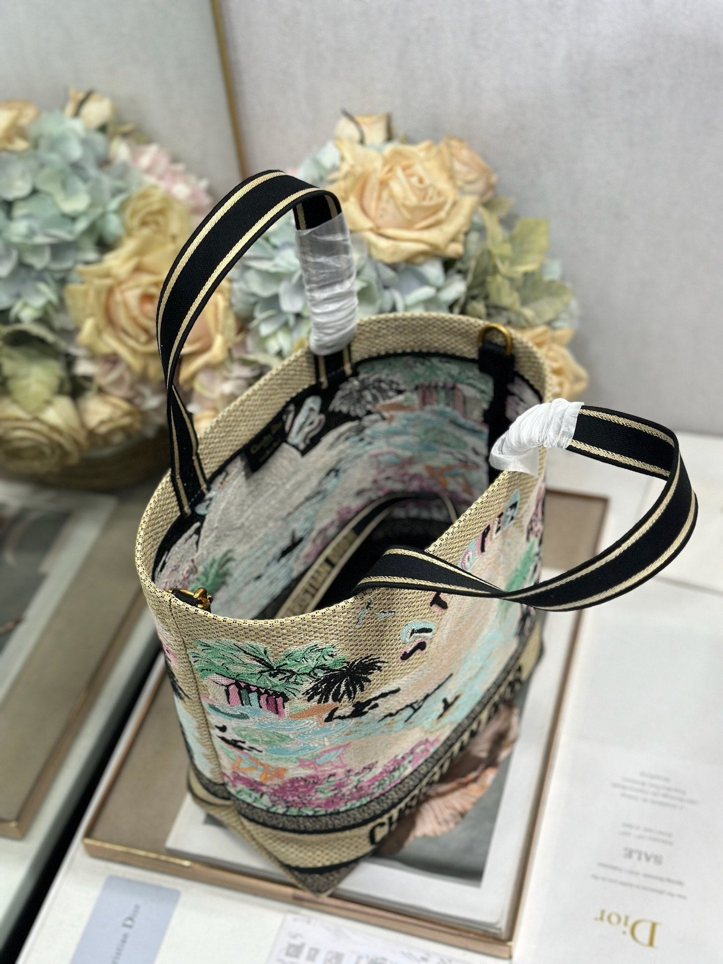 CD Fall 2025 Souvenir Small Book Tote Beige Cotton 288597