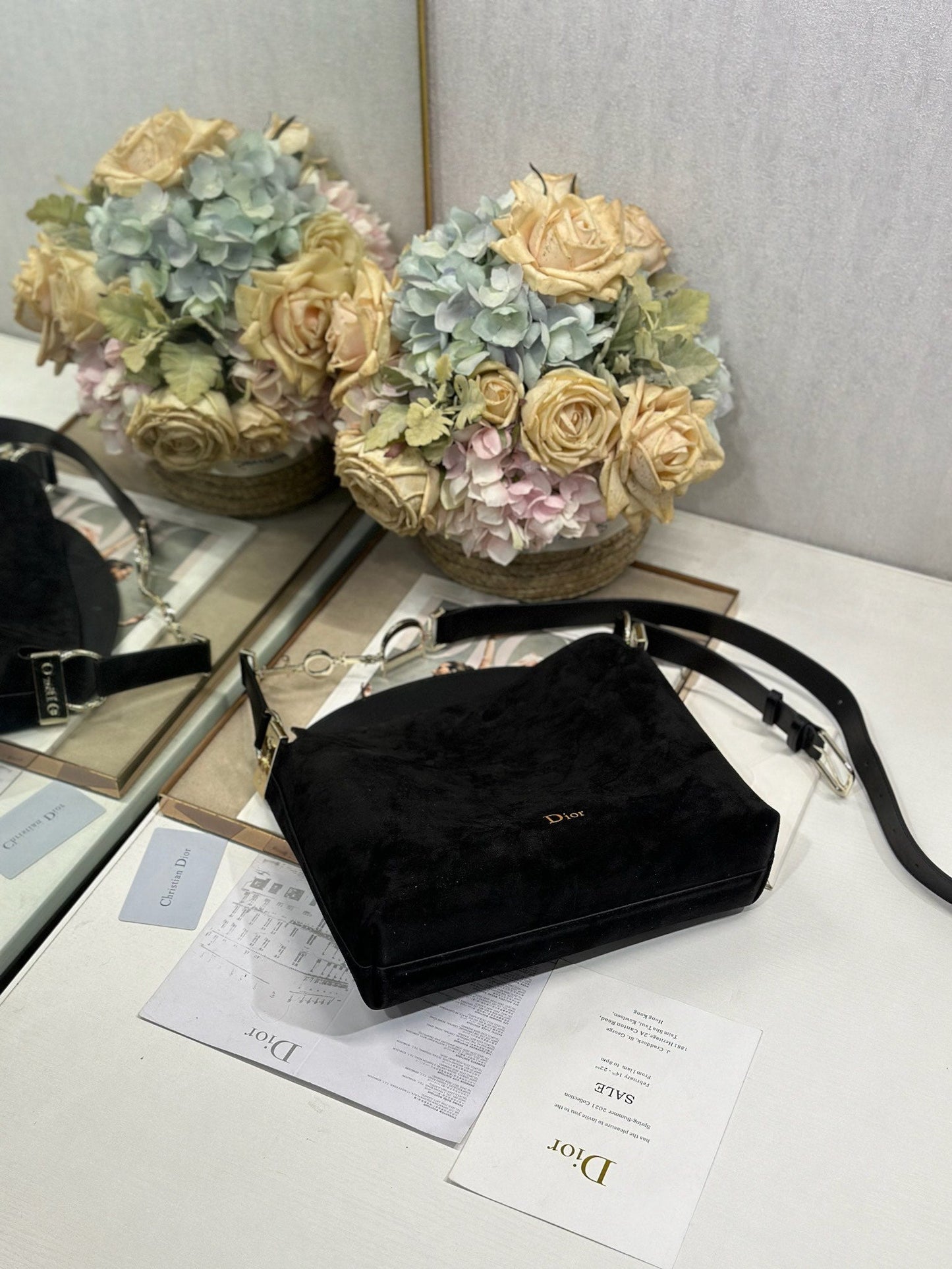 CD 26s Medium Diorly Bag Black Suede 288359