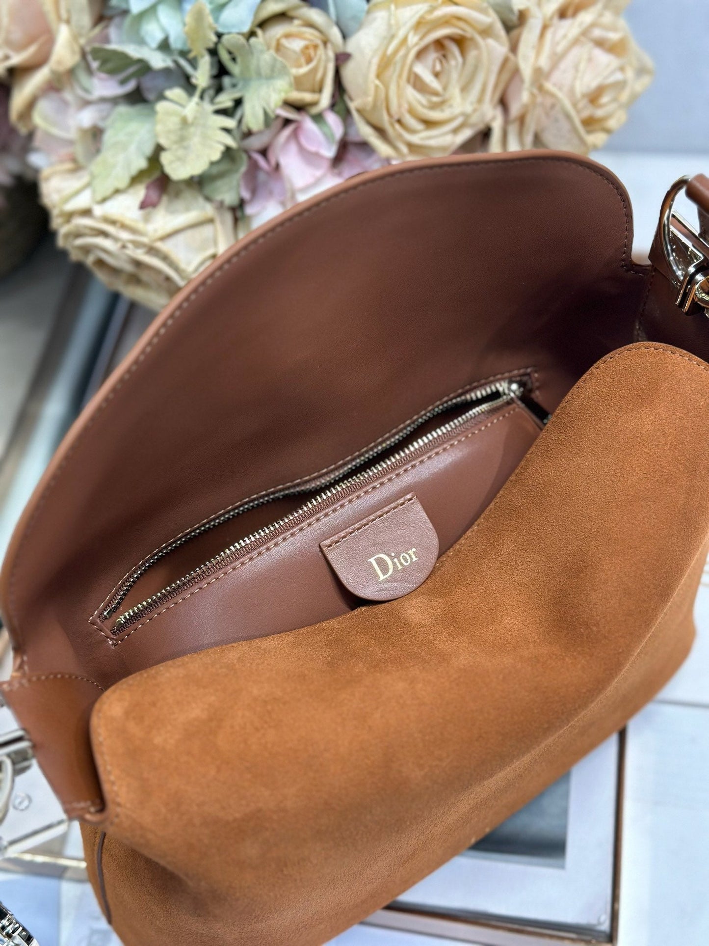 CD 26s Medium Diorly Bag Brown Suede 288361