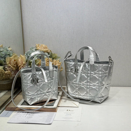 CD Toujours Tote Bag Metallic Sliver-Tone Calfskin 288535