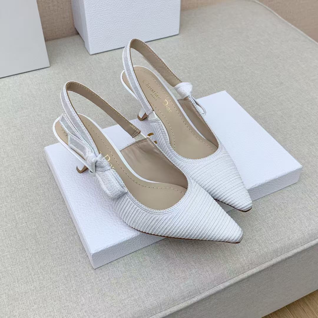 CD J'Adior Slingback Pumps 65mm White Embroidered Cotton