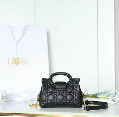 Dior 2025 Jolie Top Handle Bag Black Cannage Lambskin