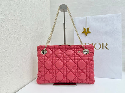 CD Small Cannage Quilted Tote Bag Hot Pink Cowhide 158912