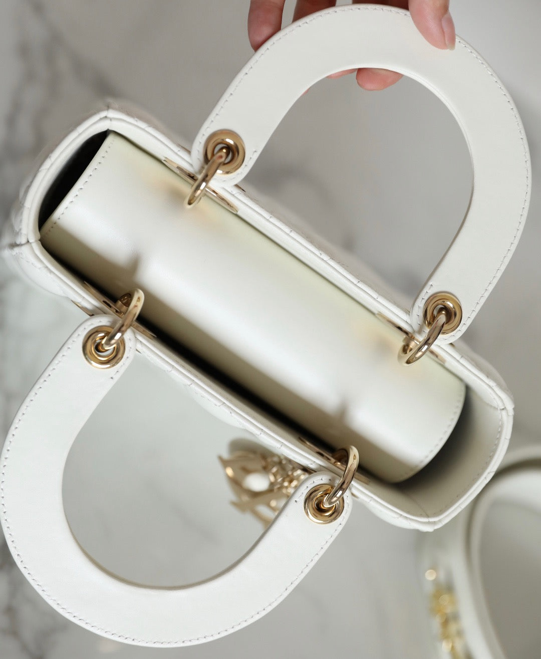 CD Medium Lady 20cm Bag White Calfskin Ghw
