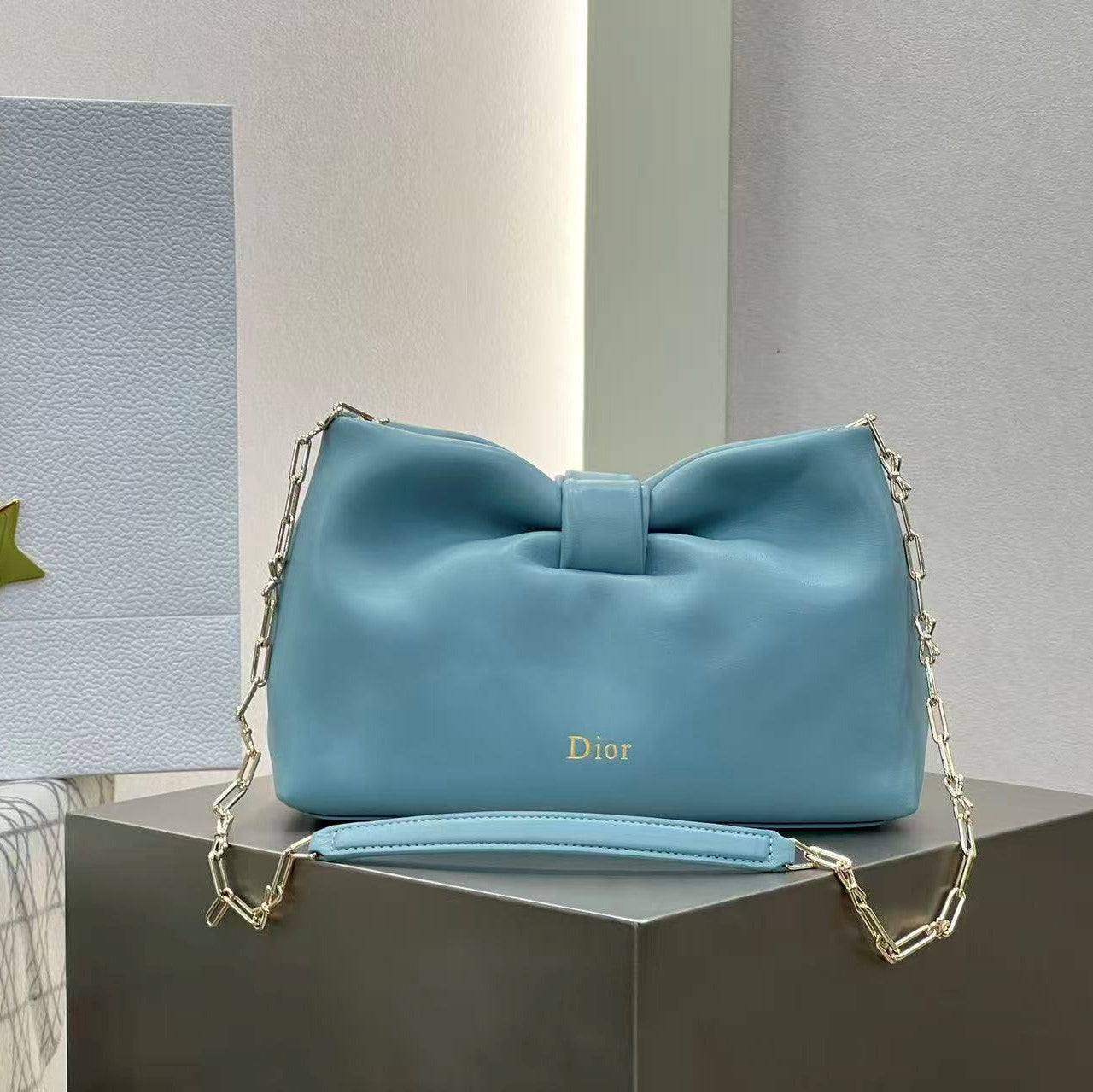 Dior 2026 Small Bow Bag 26cm Bleu Tourmaline Lambskin