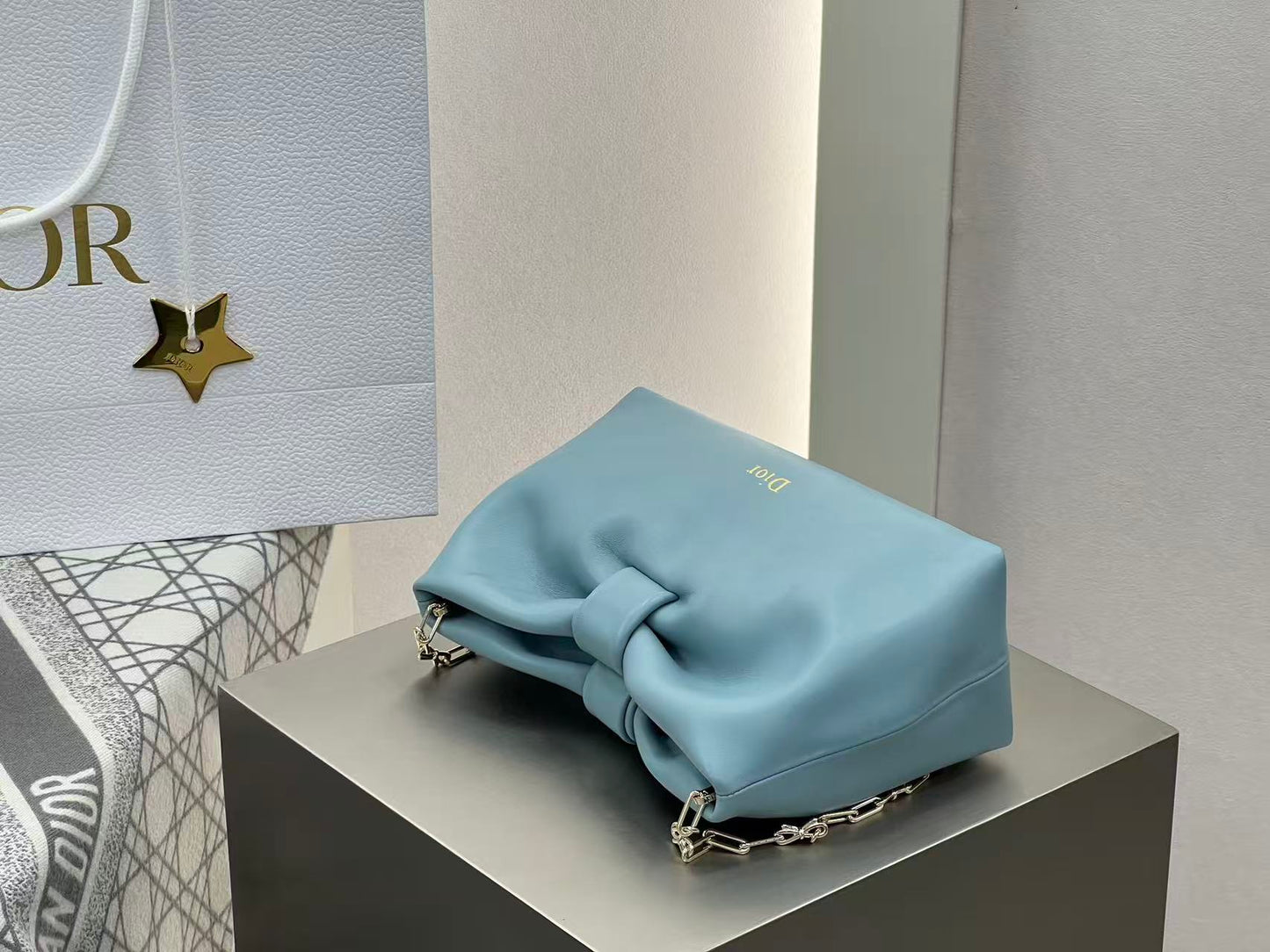 Dior 2026 Small Bow Bag 26cm Bleu Tourmaline Lambskin