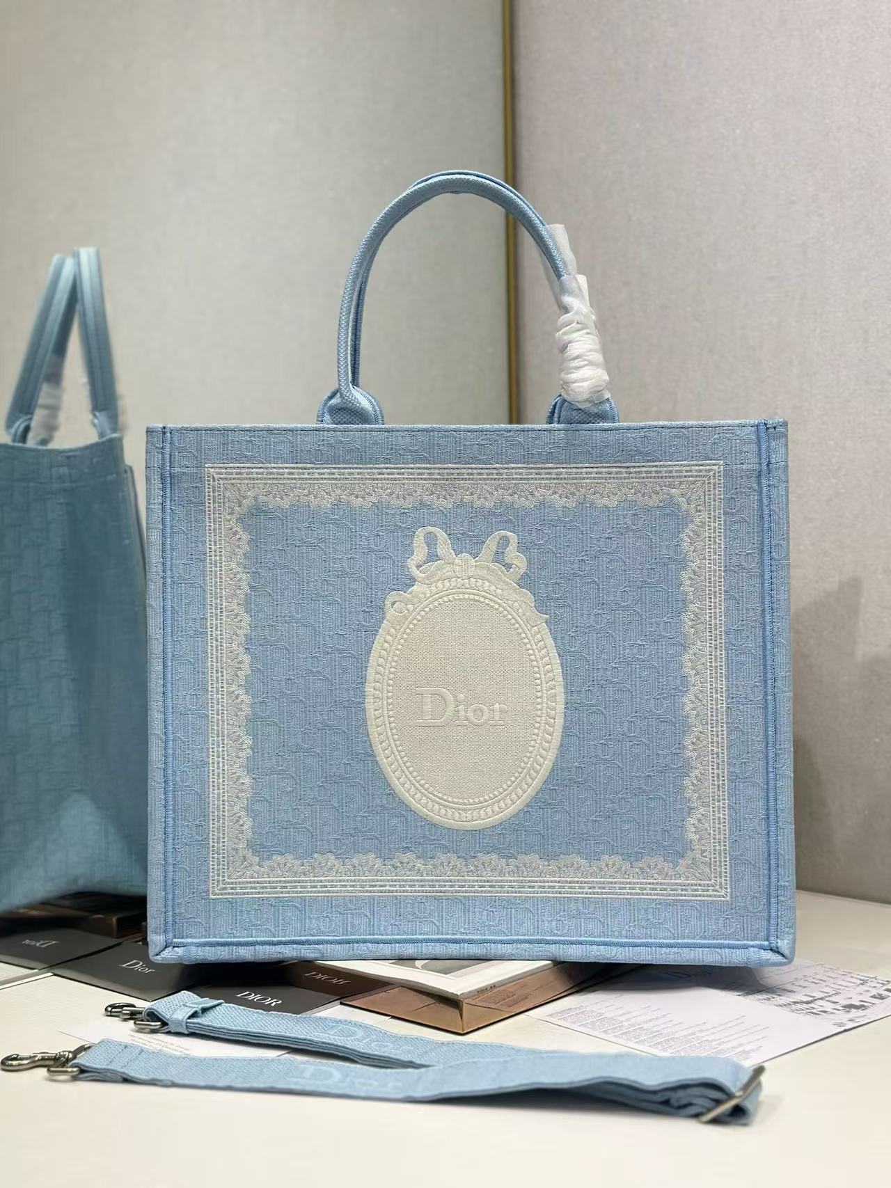 CD Book Tote Blue White in Canvas