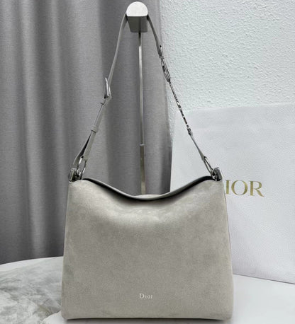 CD Diorly Shoulder Bag 31.5cm Gris Pietro Suede Leather 158564