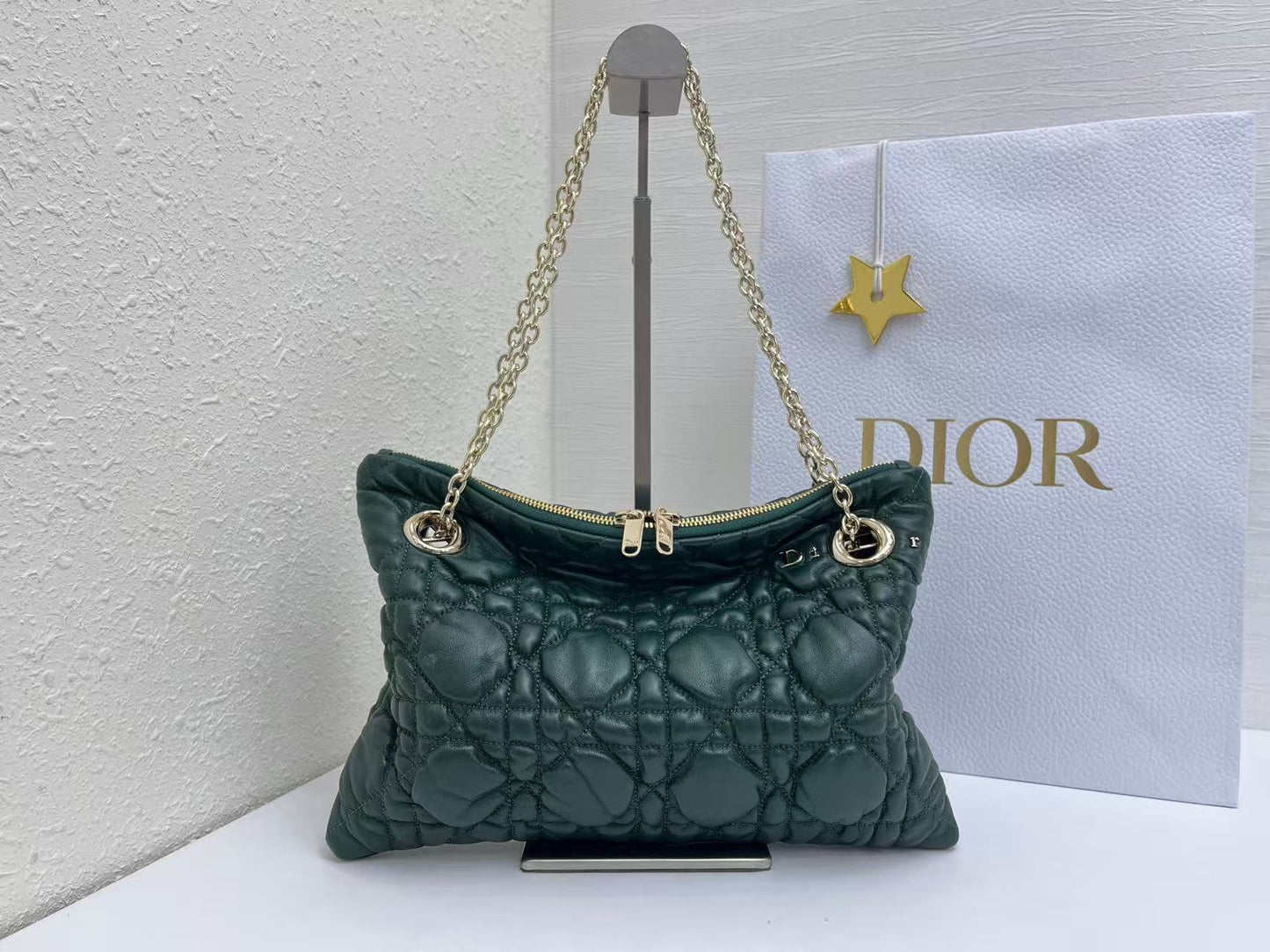 CD Small Cannage Quilted Tote Bag Deep Teal Cowhide 158910