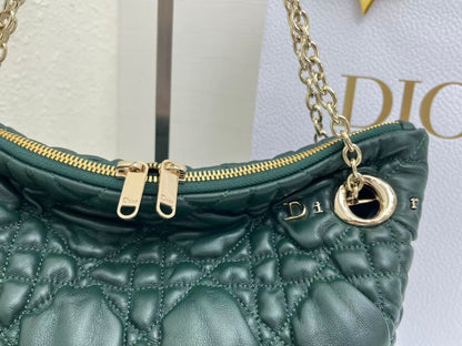 CD Small Cannage Quilted Tote Bag Deep Teal Cowhide 158910