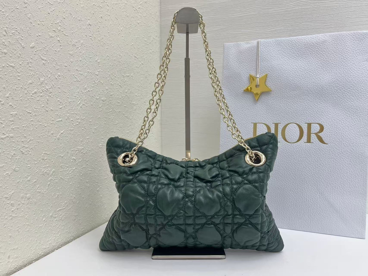 CD Small Cannage Quilted Tote Bag Deep Teal Cowhide 158910