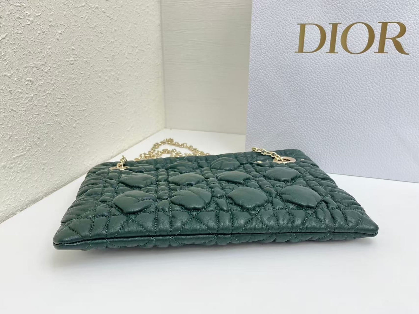 CD Small Cannage Quilted Tote Bag Deep Teal Cowhide 158910