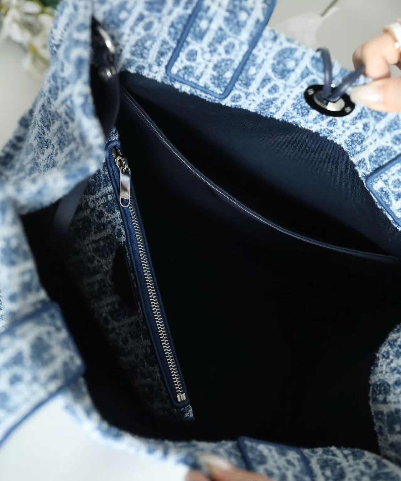 CD Dioriviera Spongy Book Tote Blue Printed Cotton