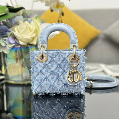 CD Mini Lady Dior 12cm Blue Beaded Embroidered Cowhide Leather GHW 158589