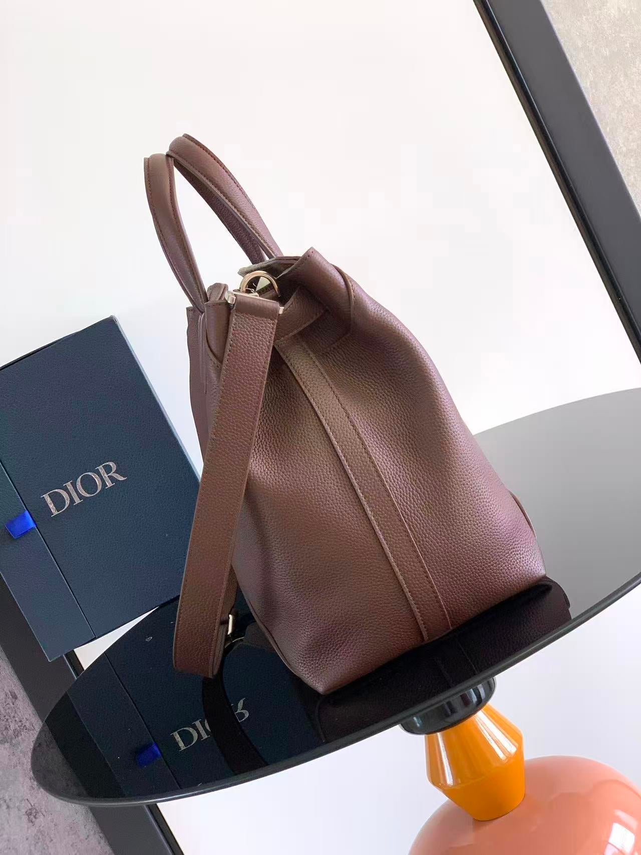 Dior 2026 Normandie Handbag 38cm Brown Grained Calfskin