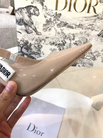 CD Slingback Pumps Beige Patent Calfskin