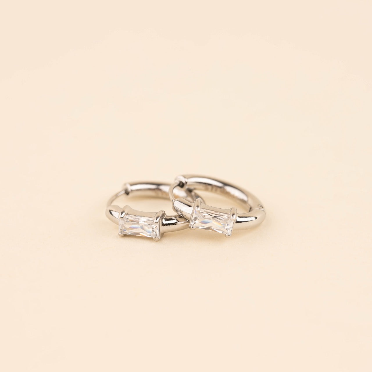 Titanium Baguette Crystal Rounded Huggie Hoop Earrings