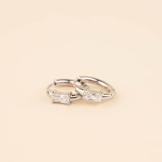 Titanium Baguette Crystal Rounded Huggie Hoop Earrings