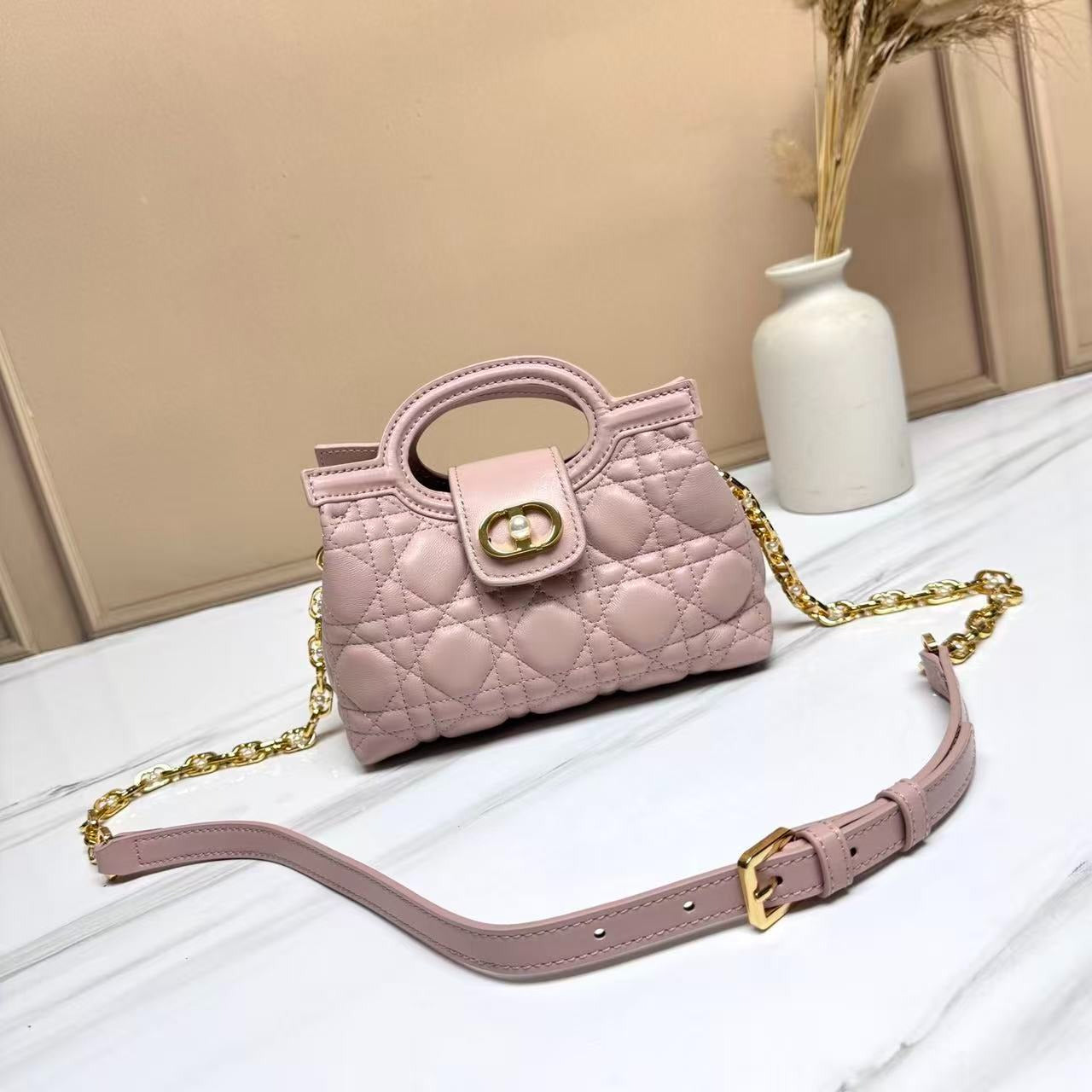 CD Jolie Top Handle Mini Bag Powder Pink Lambskin