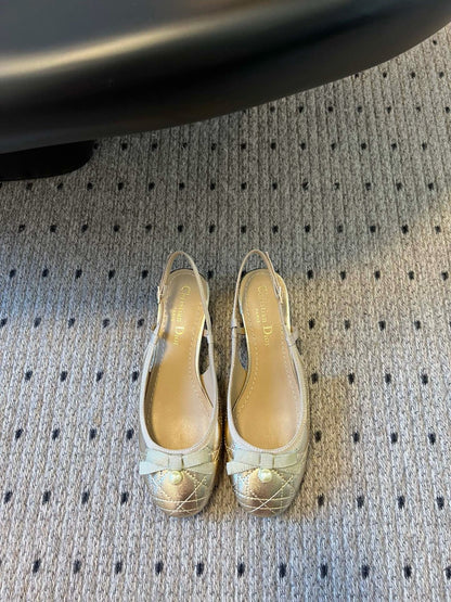 CD Ballet Slingback Pumps Gold Cannage Lambskin