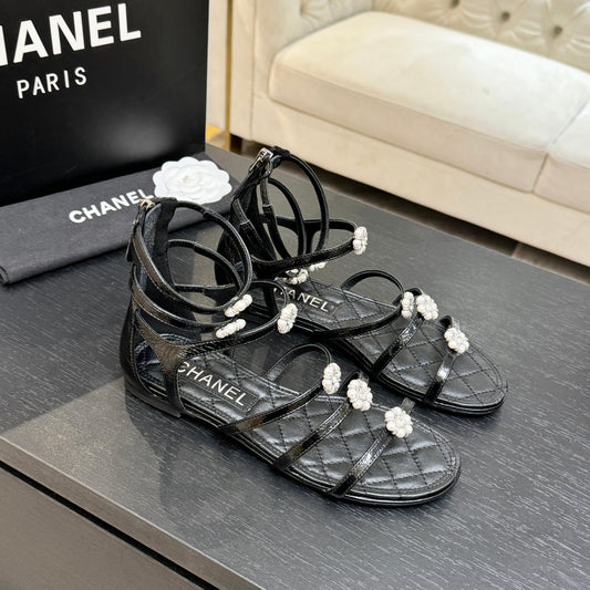 CC 2026 Camellia Chunky Heeled Sandals Cowhide