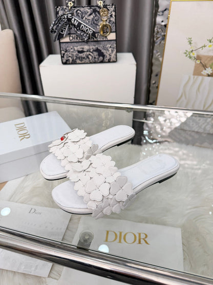 CD 26s Floral Flat Slippers Genuine Leather