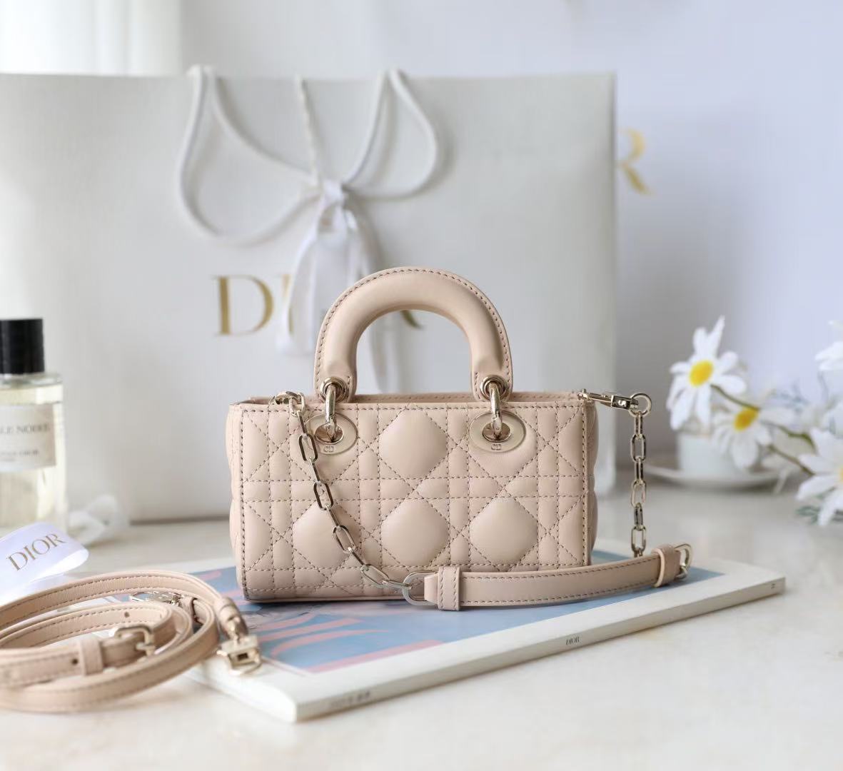 Small Lady D-Joy Bag Beige Sheepskin
