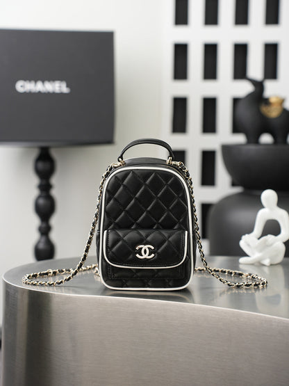 Chanel 2026 Mini Backpack 18cm Black And White leather