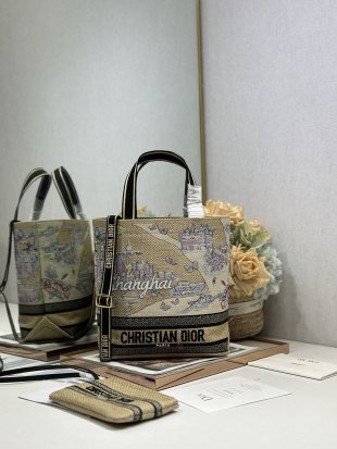 CD Fall 2025 Souvenir Small Book Tote Beige Cotton 288597