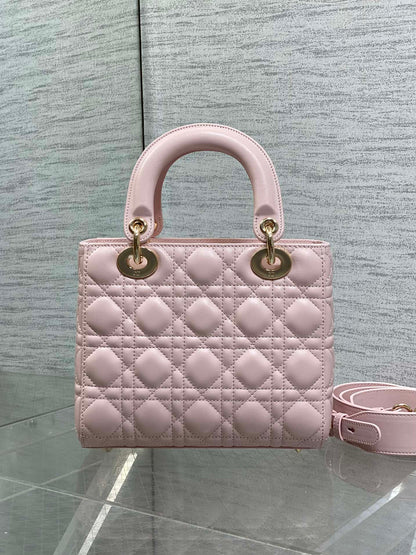 Dior 2026 Bow Lady Dior Pink Cannage Lambskin With Gold Charm 286609