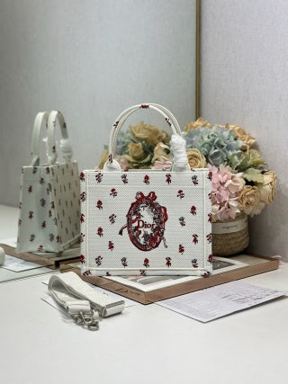 CD Book Tote White Red in Canvas