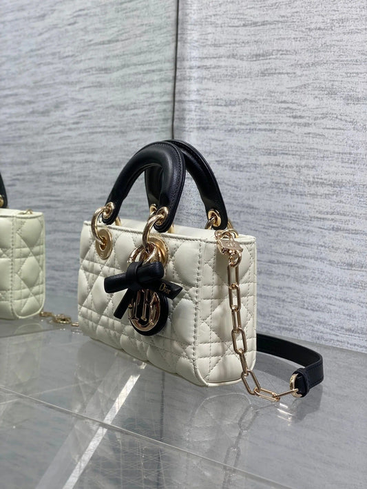 Dior 2026 Bow D-Joy Micro Bag White Black Lambskin 284127