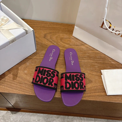 CD 26 Flat Sandals Purple Pink Canvas Cowhide 685063