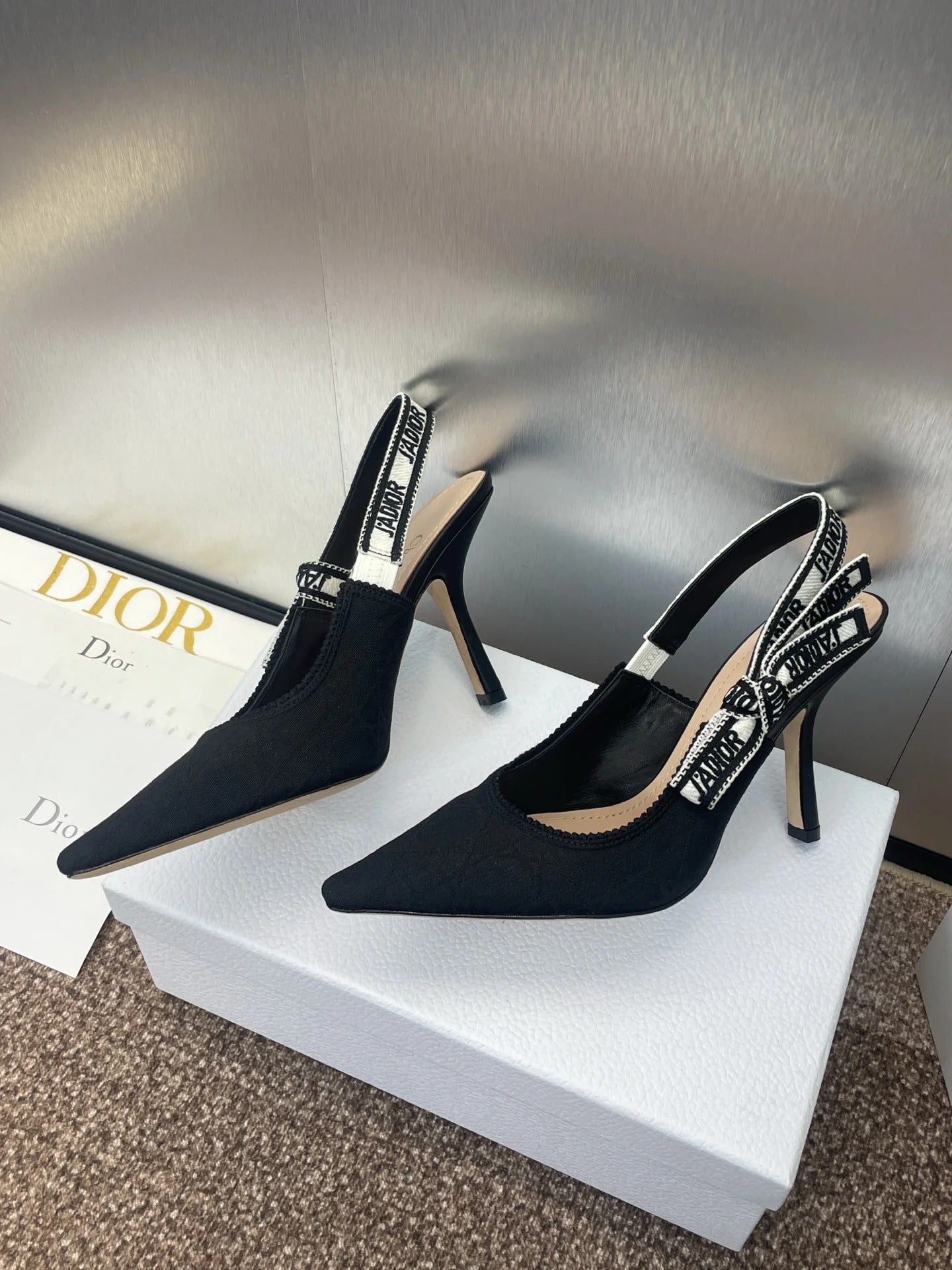 CD J'Adior Slingback Pump Black Fabric Sheepskin 330329
