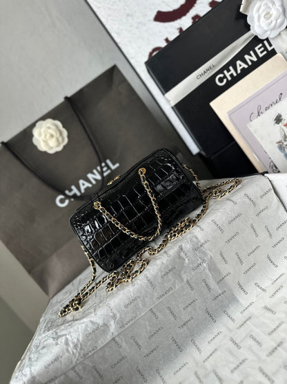 Chanel 2026 Crocodile Embossed Bowling Bag 18.5cm Leather