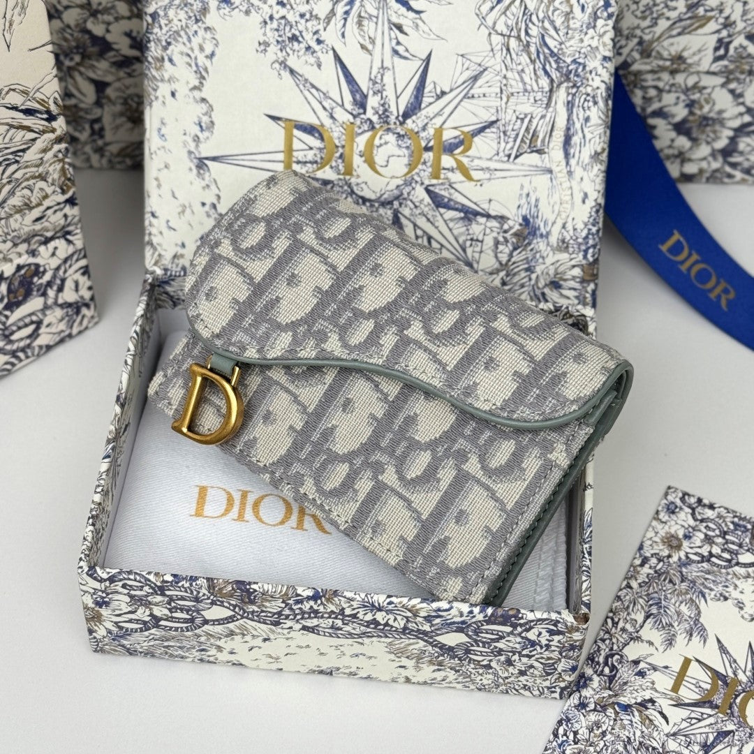 CD Saddle Lotus Wallet 10.5cm Grayish Jacquard GHW