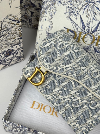 CD Saddle Lotus Wallet 10.5cm White Grey Jacquard GHW