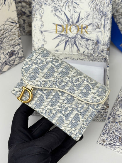 CD Saddle Lotus Wallet 10.5cm White Grey Jacquard GHW