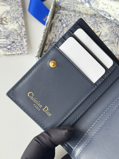 CD 30 Montaigne Dahlia Wallet 12cm Blue Fabric & Calfskin Jacquard