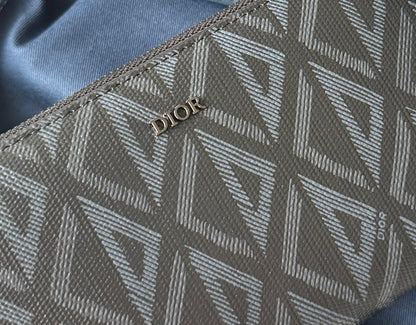 CD Diamond Zipped Long Wallet Black Blue Canvas & Cowhide
